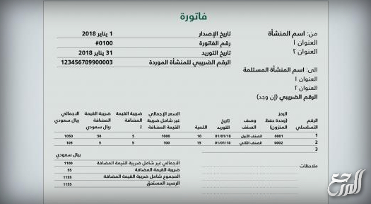 نموذج فاتورة ضريبة القيمة المضافة excel