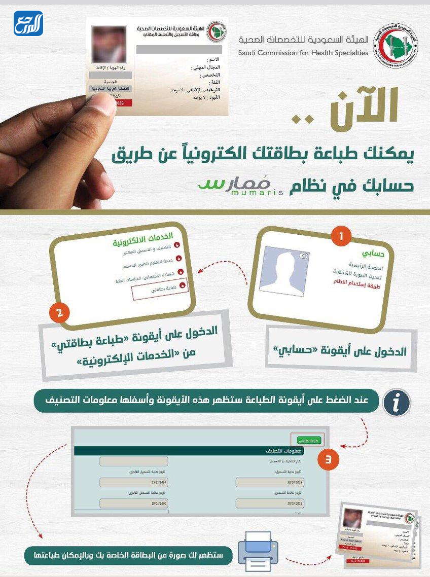 الاستعلام عن بطاقة الهيئة السعودية للتخصصات الصحية
