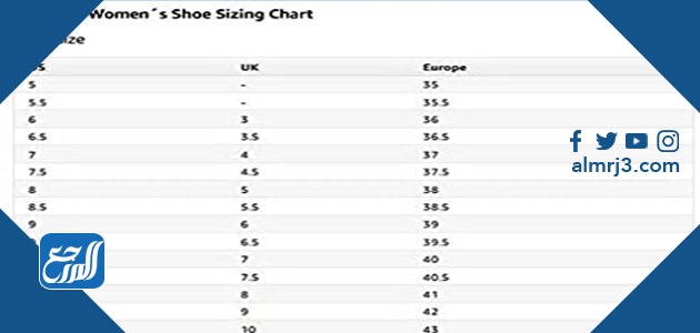 جدول مقاسات احذية سكيتشرز