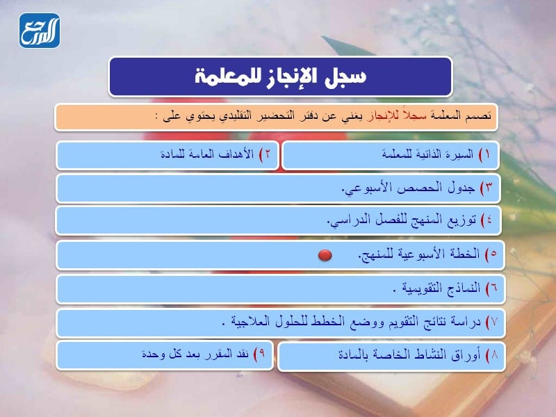 محتويات ملف الإنجاز للمعلمة بالصور موقع المرجع