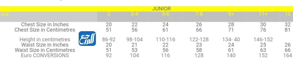 مقاسات الملابس بالارقام للاطفال