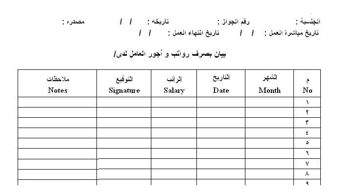 نموذج كشف الراتب الشهري doc و excel و pdf جاهز للطباعة