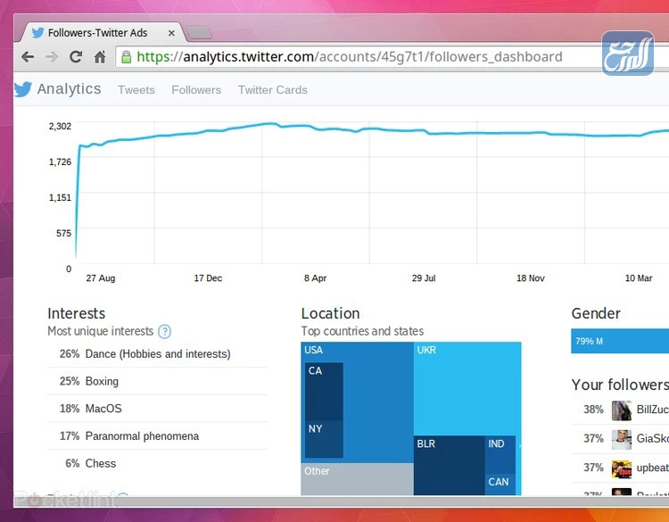 لوحة معلومات النشاط الخاصة بتطبيق تويتر