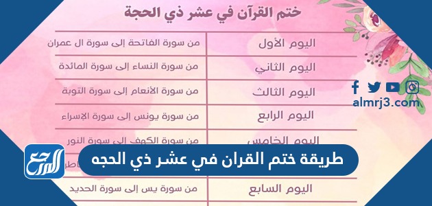 طريقة ختم القران في عشر ذي الحجه