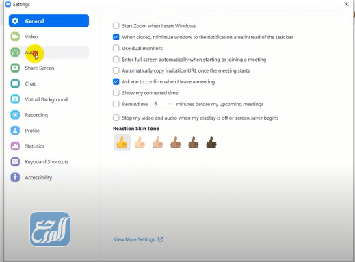 ضبط اعدادات الصوت في زوم