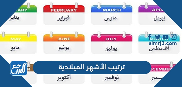 ترتيب الأشهر الميلادية وعدد أيامها بالإسم والرقم موقع المرجع