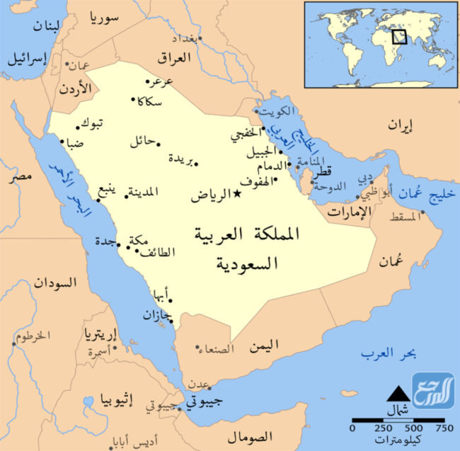 خريطة المملكة السعودية باللغة العربية