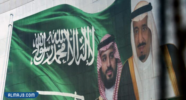 صورة علم المملكة العربية السعودية وفيها محمد بن سلمان والملك سلمان