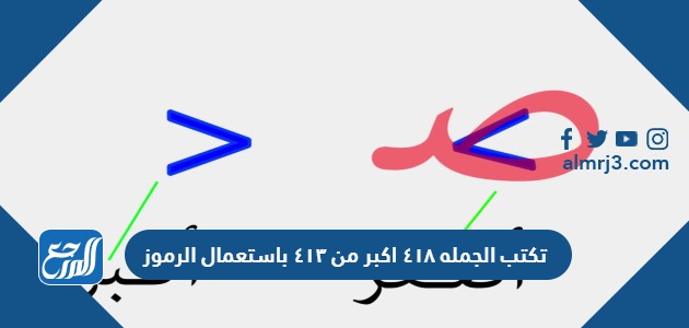 تكتب الجمله ٤١٨ اكبر من ٤١٣ باستعمال الرموز