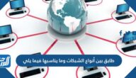 طابق بين أنواع الشبكات وما يناسبها فيما يلي