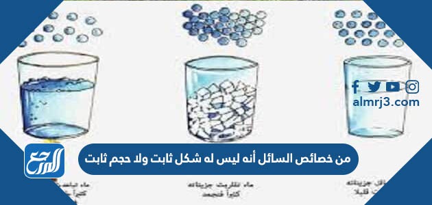 من خصائص السائل أنه ليس له شكل ثابت ولا حجم ثابت