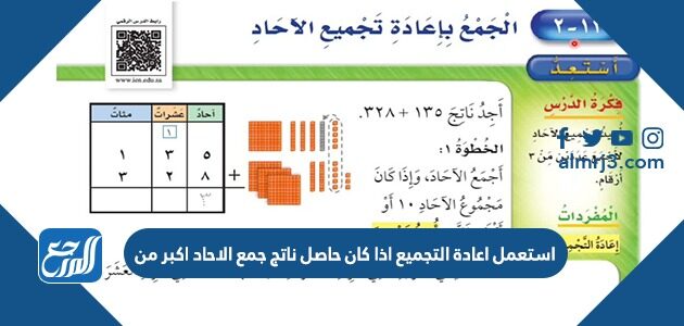 استعمل اعاده التجميع اذا كان حاصل ناتج جمع الاحاد اكبر من