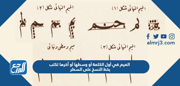 الميم في أول الكلمة أو وسطها أو آخرها تكتب بخط النسخ على السطر