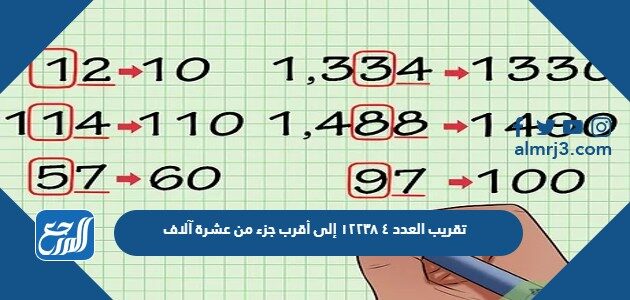 تقريب العدد ٤ ١٢٢٣٨ إلى أقرب جزء من عشرة آلاف