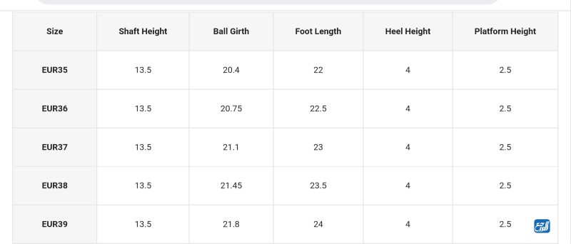 كيف اعرف مقاسات الجزم في شي ان للنساء 