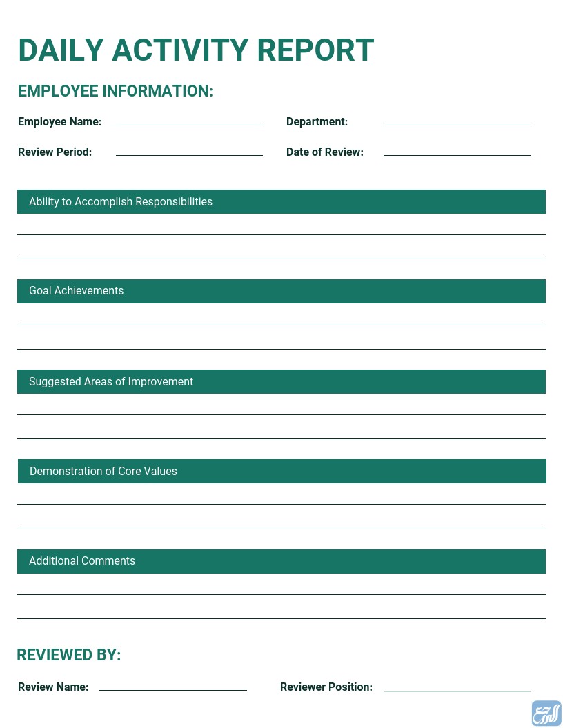 نموذج تقرير يومي لانجاز الأعمال
