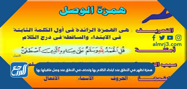 همزة تظهر في النطق عند ابتداء الكلام بها وتحذف في النطق عند وصل ماقبلها بها