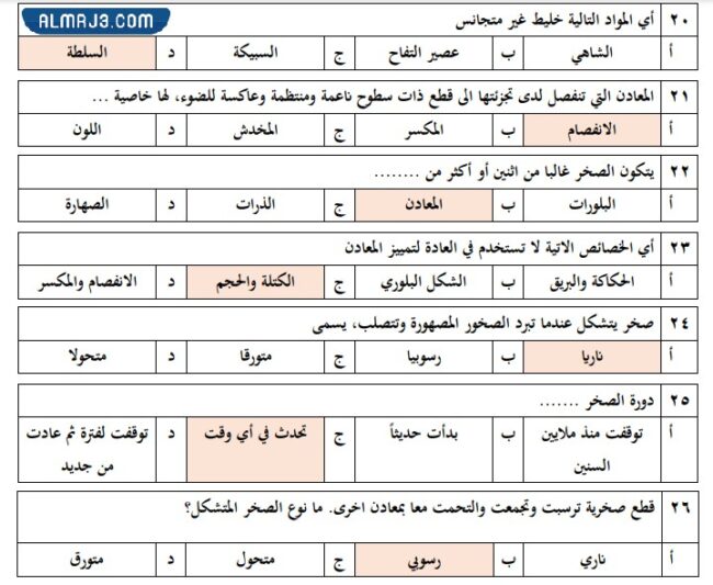 اختبار علوم اول متوسط الفصل الاول مع نموذج الإجابة