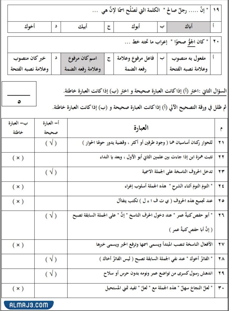 اختبار لغتي سادس الفصل الاول 1443
