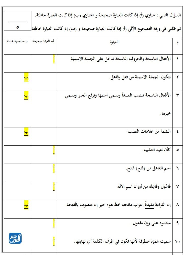 اختبار لغتي سادس الفصل الثاني