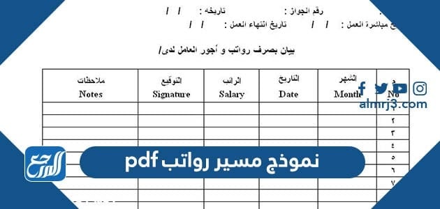 تحميل نموذج مسير رواتب pdf جاهز للطباعة والتعديل 1443