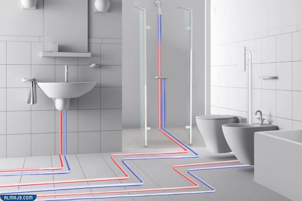 صورة توضح بعض التمديدات الصحية الهامة داخل الحمام