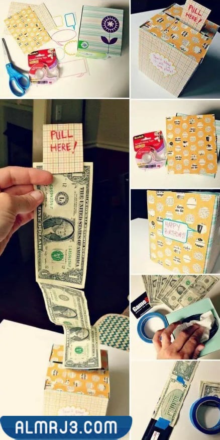 تقديم هدايا فلوس في علبة المناديل