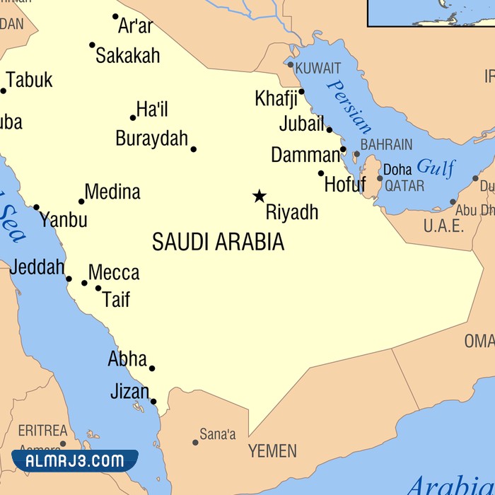 وطنى المملكة العربية السعودية يطل على ثلاث مسطحات مائية