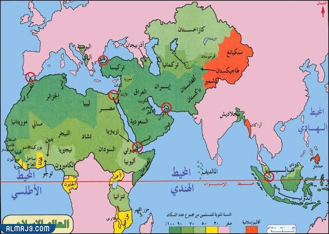 خريطة العالم العربي والإسلامي