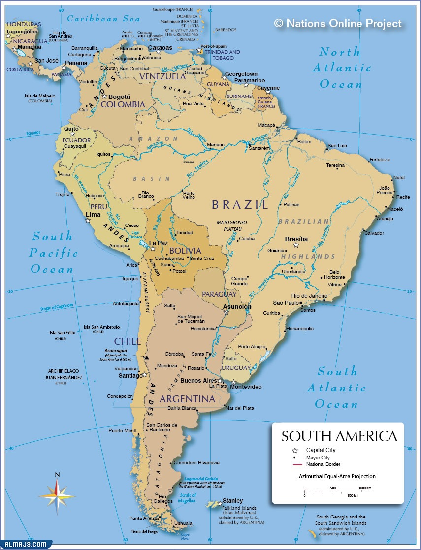 خريطة القارة الأمريكية الجنوبية ودولها