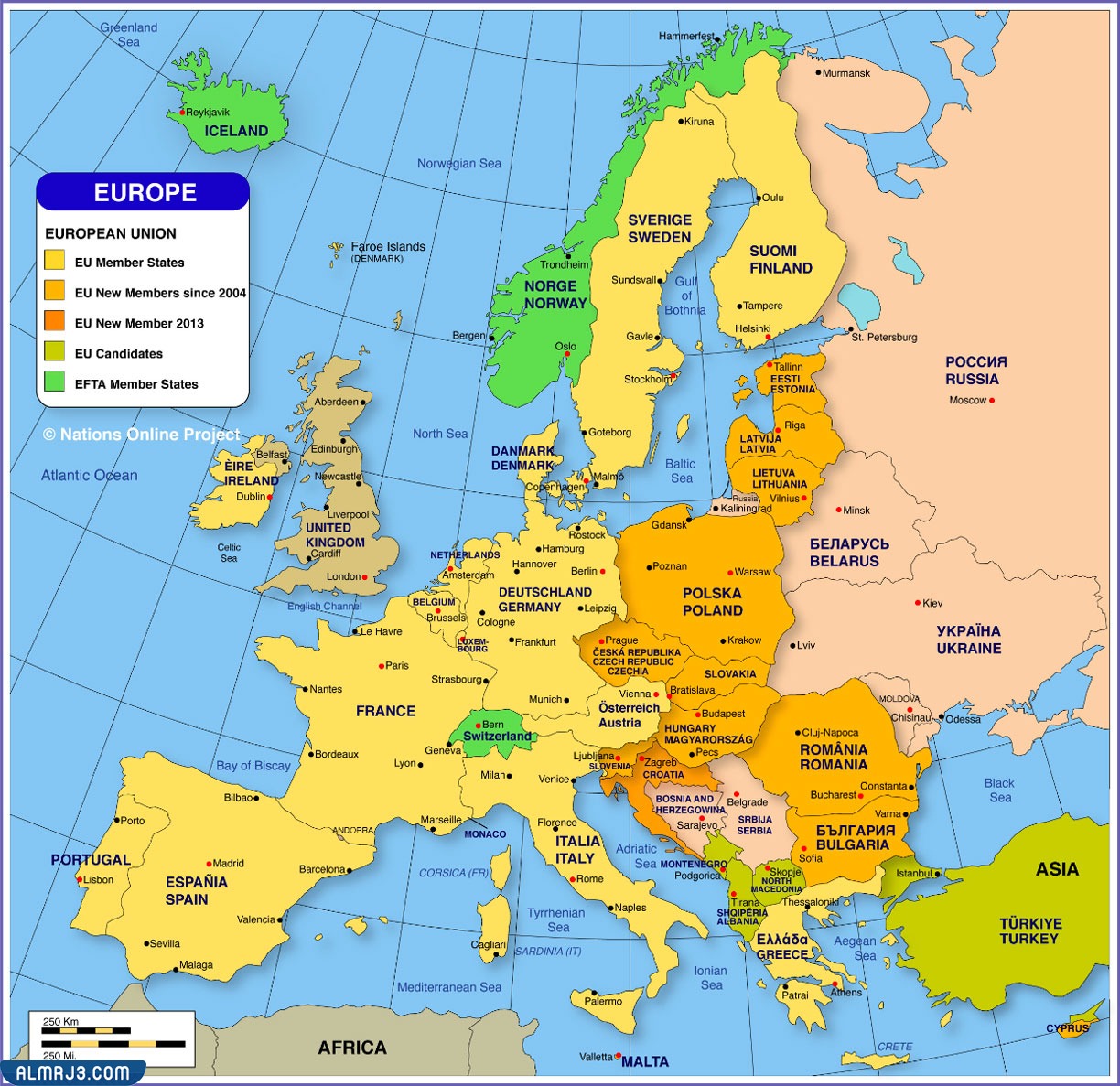 خريطة القارة الأوروبية ودولها