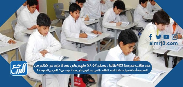 عدد طلاب مدرسة ٤٢٣طالبا ، يسكن٥٧.٦٪ منهم على بعد لا يزيد عن ٥كلم من المدرسة أعط تقديرا منطقيا لعدد الطلاب الذين يسكنون على بعد لا يزيد عن ٥ كلم من المدرسة ؟