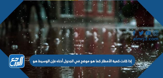 إذا كانت كمية الأمطار كما هو موضح في الجدول أدناه فإن الوسيط هو