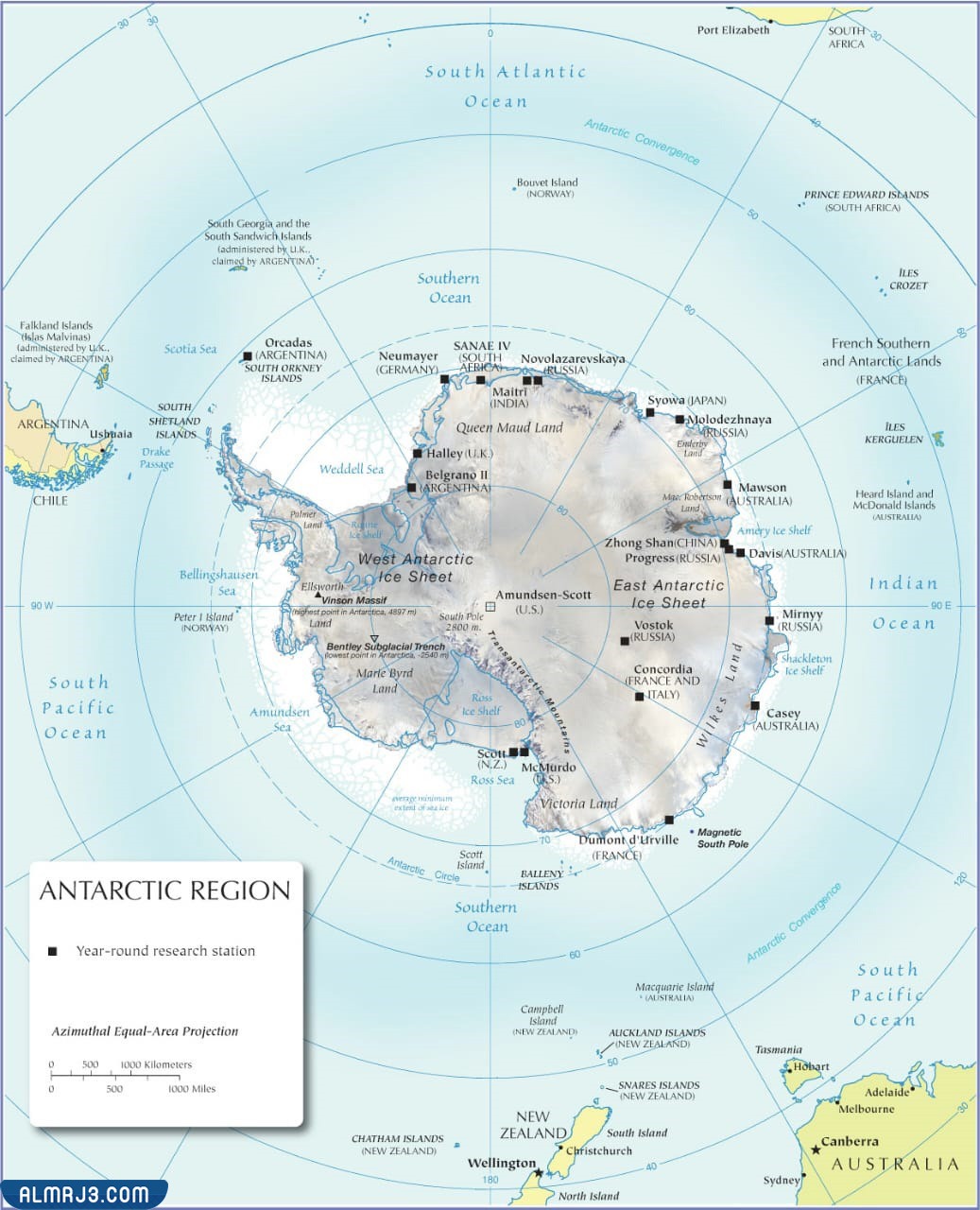 الخريطة الطبيعية للقارة القطبية الجنوبية