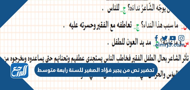 تحضير نص من يجير فؤاد الصغير للسنة رابعة متوسط