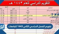 تقويم الفصل الدراسي الثاني 1443 للجامعات