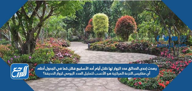 رصدت إحدى الحدائق عدد الزوار لها خلال أيام أحد الأسابيع فكان كما في الجدول أدناه، أي مقاييس النزعة المركزية هو الأنسب لتمثيل العدد اليومي لزوار الحديقة؟