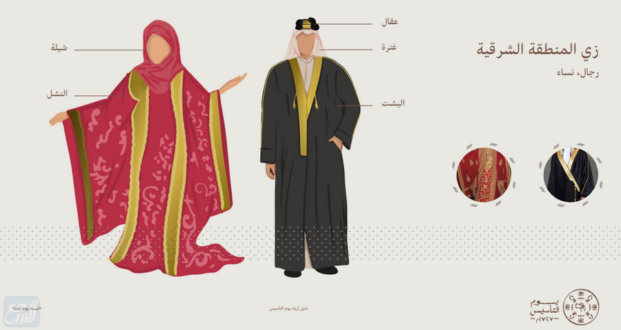 دليل ازياء يوم التأسيس 2022/1443 - أزياء المنطقة الشرقية رجال نساء