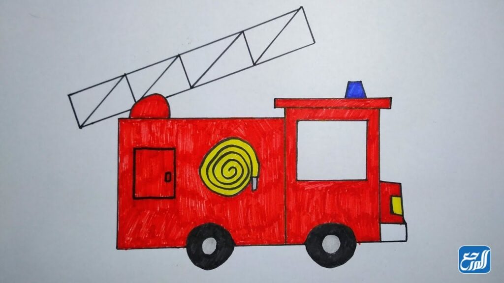 رسم سيارة إطفاء ليوم أطفال الدفاع المدني