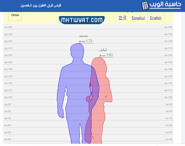 رابط قياس فرق الطول بين شخصين الكوري