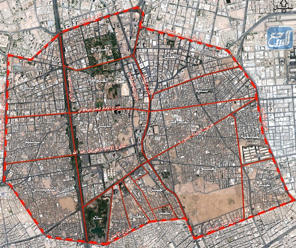 خريطة الأحياء المراد إزالتها بالرياض