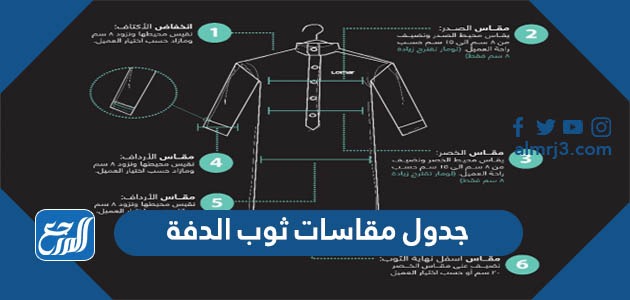 جدول مقاسات ثوب الدفة