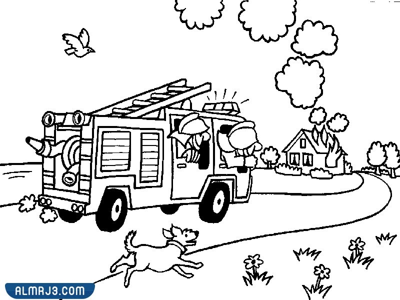 رسومات سيارة الأطفاء للتلوين