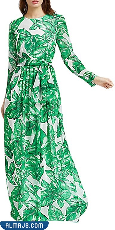 فستان شيفون باللون الأبيض والأخضر