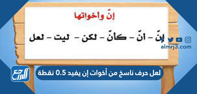 لعل حرف ناسخ من أخوات إن يفيد 0.5 نقطة