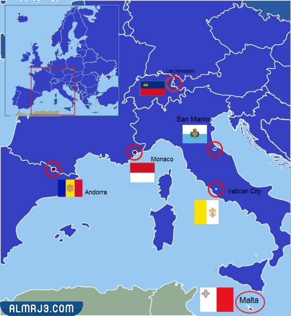 موقع دولة الفاتيكان بين أصغر دول أوروبا