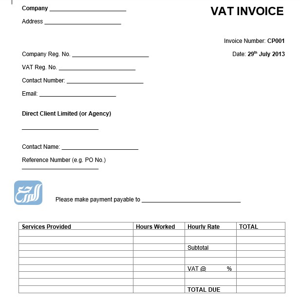 نموذج فاتورة ضريبة القيمة المضافة word