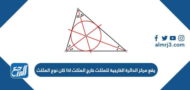 يقع مركز الدائرة الخارجية للمثلث خارج المثلث اذا كان نوع المثلث