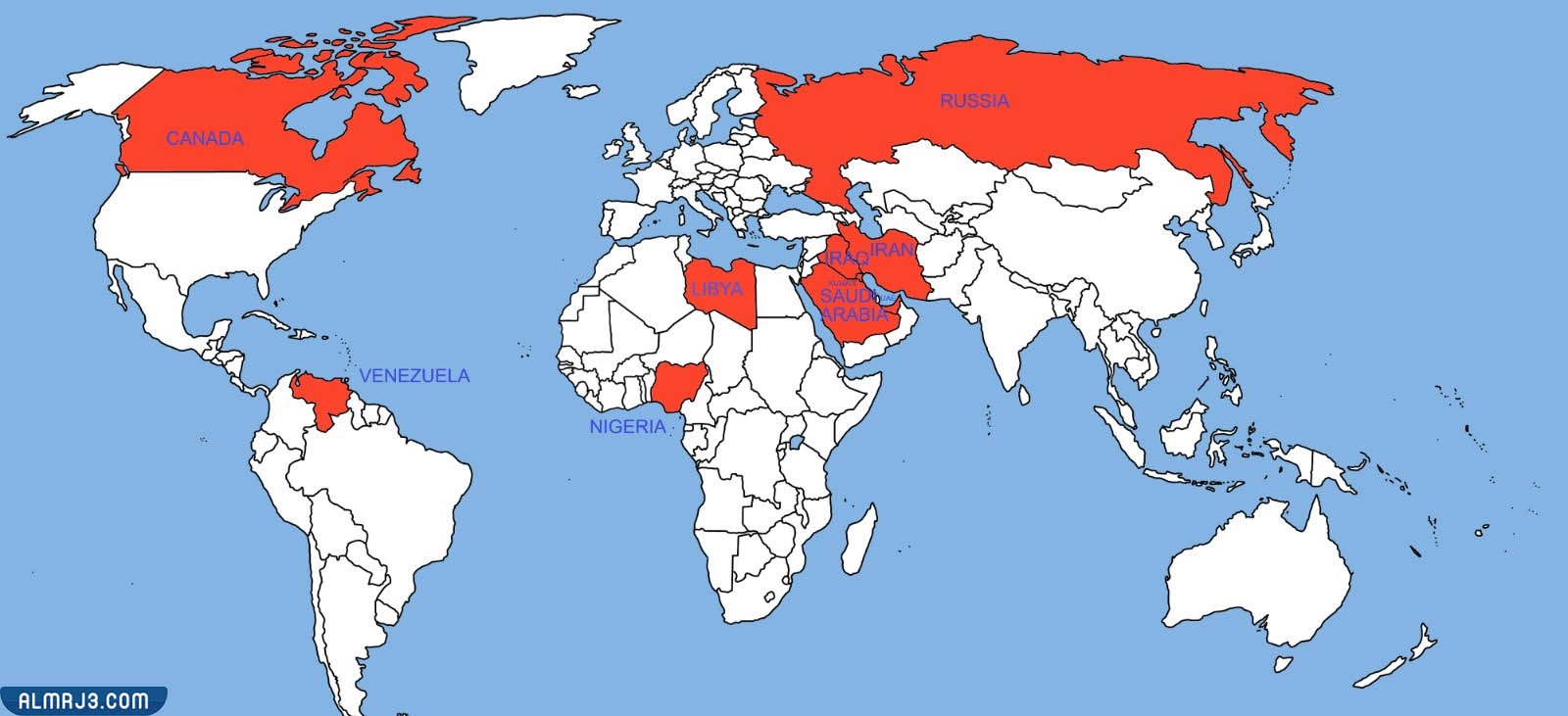 خريطة أكبر الدول النفطية في العالم