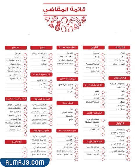 مقاضي البيت والمطبخ بشكل مرتب وجاهز للطباعة